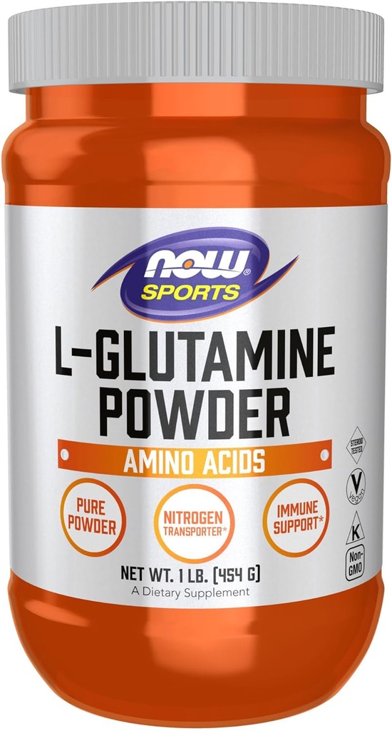 NOW Foods Sports Nutrition, L-Glutamine Pure Powder, Nitrogen Transporter*, Amino Acid, 1-Pound