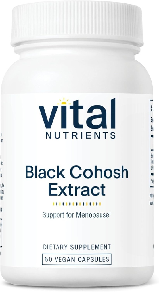 Vital Nutrients Black Cohosh Extracto 250mg Vida Suplemento Vegan para la menopausia de las mujeres, equilibrio hormonal y apoyo PMS* ← Gluten, lácteos y soy libres ← Non-GMO Silencio 60 cápsulas