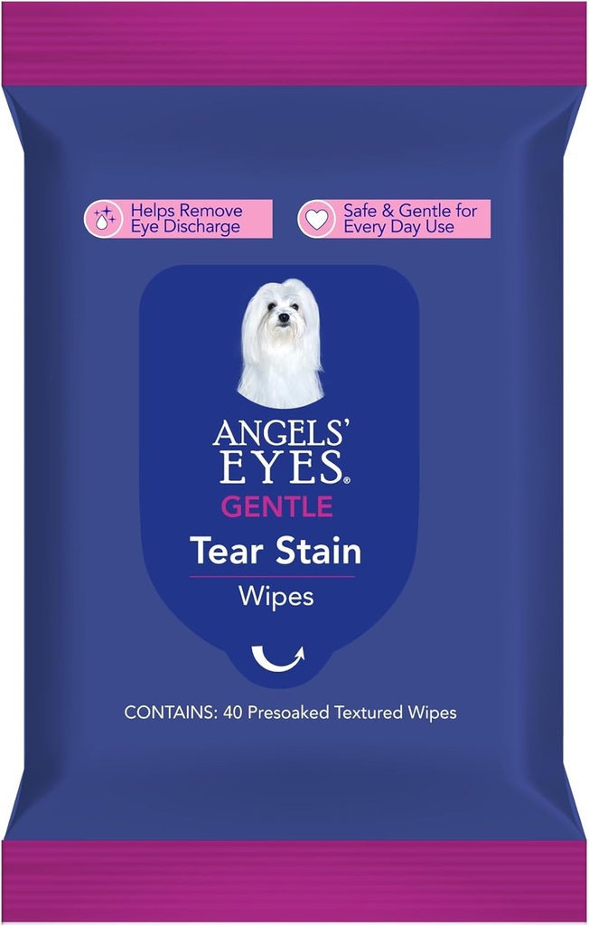 ANGELS’ EYES Face, Eye & Paw Cleansing & Tear Stain Wipe, Large 4”x7” Hypoallergenic Dog & Cat Wipes, Reduce Tear Stains, Dirt, and Discharge, Fragrance Free, 40 Count