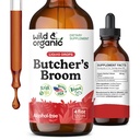 Wild & Organic Butchers Broom Tincture - Suplemento de apoyo a las piernas - Ruscus Aculeatus Root Drops - Herbal Butchers Broom Supplement - Vegan, No Alcohol &amp; Sugar - 4 fl oz