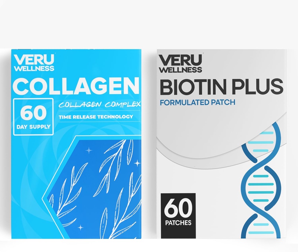 Veru Wellness Hair Skin Nail Duo Lifestyle Patches - Biotin Collagen - Self Adhesive Time Release Topical Patch, 8-10 horas (60 Day Supply)