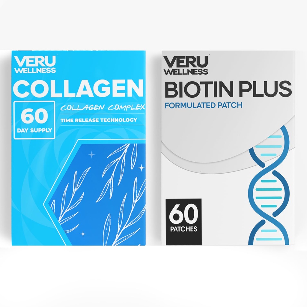 Veru Wellness Hair Skin Nail Duo Lifestyle Patches - Biotin Collagen - Self Adhesive Time Release Topical Patch, 8-10 horas (60 Day Supply)