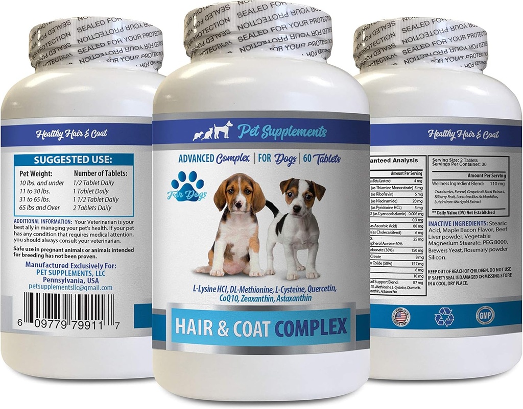 Suplementos de piel y carne de perro - Complejo de pelo y carne de perro - Alivio de piel avanzado - bueno para uñas - vitamina de perro e - 1 botella (60 tabletas)