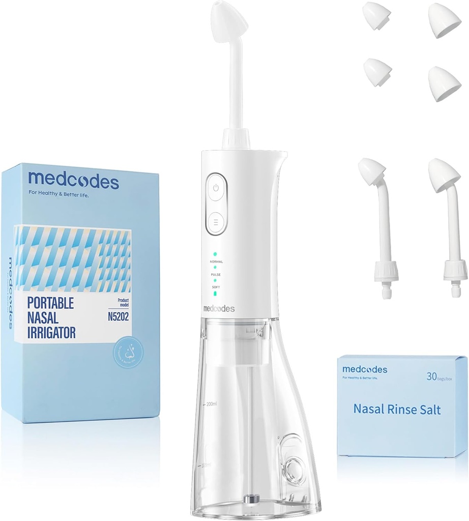 Neti Pot Sinus Rinsing, Cordless Nasal Irrigation System Nasal Rinse Bottle Cleaner Machine, Electric Sinus Rinse System Kit para Sinus Relief &amp; Nasal Care 30 Salt Pods (Large)