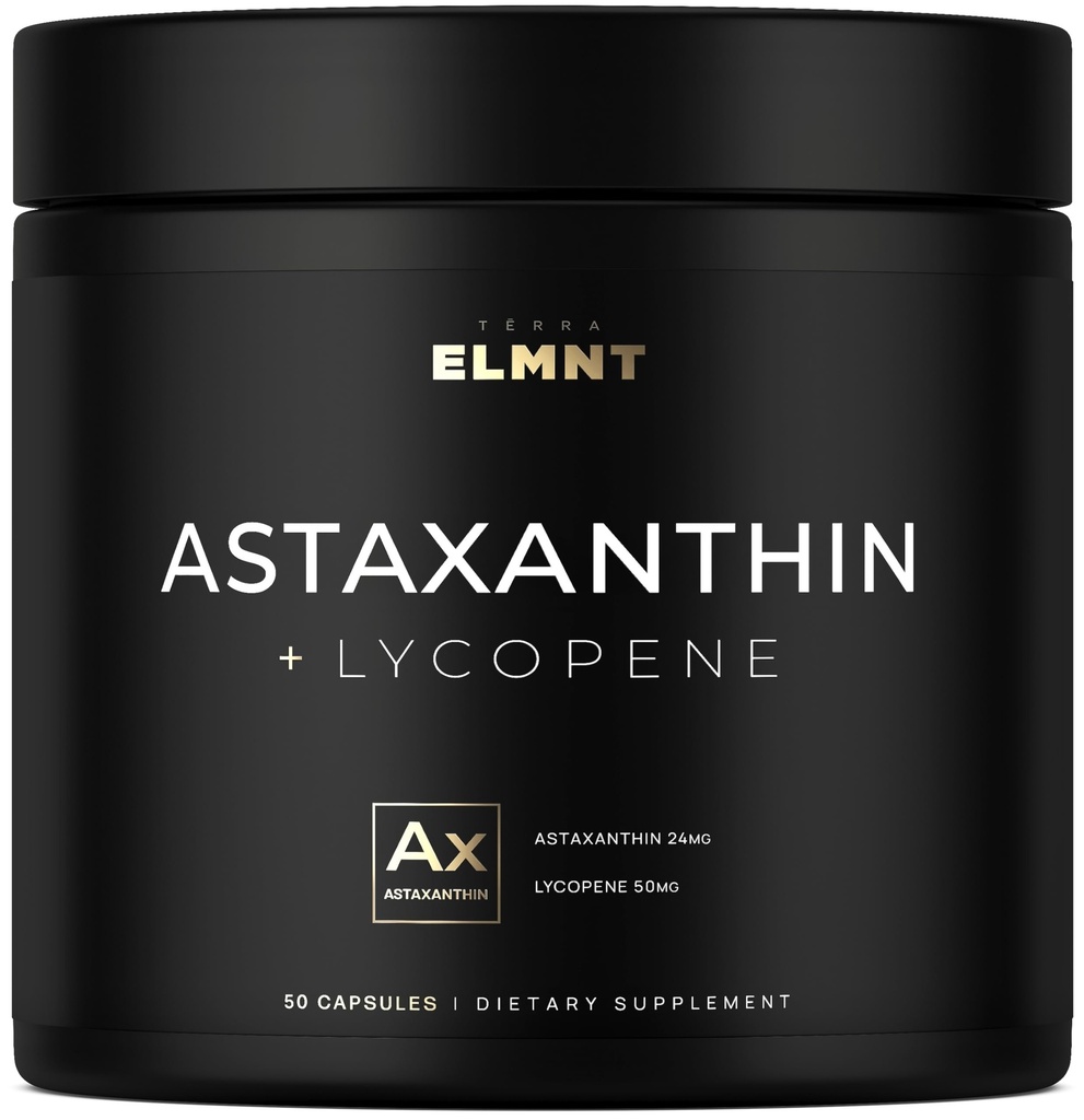 TERRA ELMNT Astaxanthin 24mg + Lycopene 50mg Carotenoides de fuerza clínica Suplemento de piel w. 100% natural de MicroAlgae - Mejores suplementos de astaxanthin para la salud de la piel " Pigmentación - Astaxantina