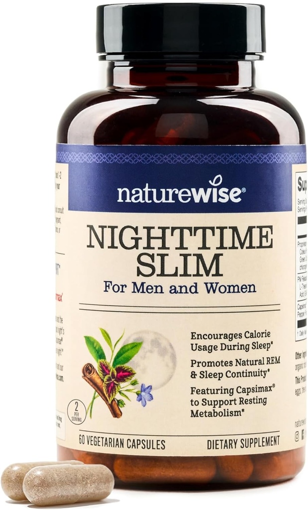 Naturewise Nighttime Fitness Support Suplemento " Natural Sleep Aid with Cayenne Extract, Green Coffee Bean, GABA, L-Theanine - Vegetarian, Non-GMO - 60 Capsules[1-Month Supply]