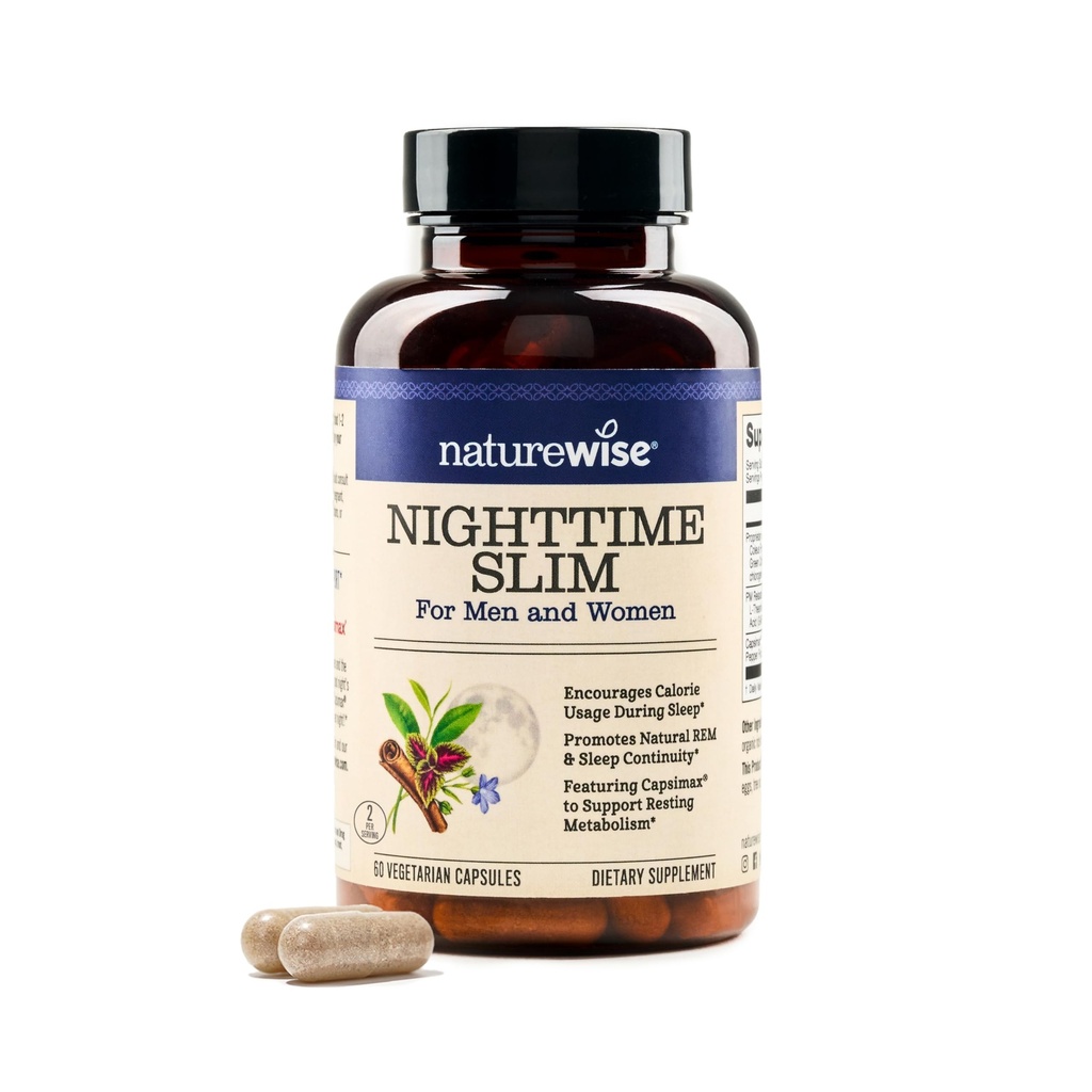 Naturewise Nighttime Fitness Support Suplemento " Natural Sleep Aid with Cayenne Extract, Green Coffee Bean, GABA, L-Theanine - Vegetarian, Non-GMO - 60 Capsules[1-Month Supply]