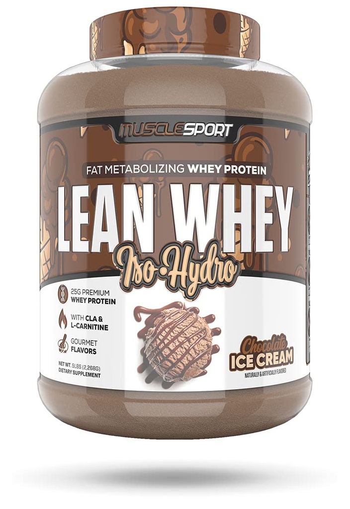 Musclesport Lean Whey RevolutionTM Protein Powder - Whey Protein Isolate - Bajo Calorie, Bajo Carb, Bajo Gordo, Sabores Increíbles - 25g Proteína por Scoop - 5lb Chocolate Ice Cream