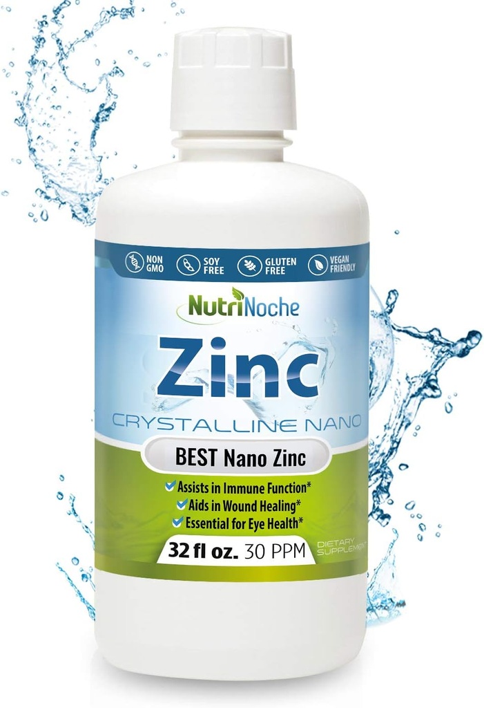 Zinc líquido suplemento por Nutrinoche: gotas líquidas orgánicas - Ionic Zinc y Picolinate Alternativa - 99.99% Ultra Pure Crystalline Nano partículas - para adultos y niños - (32 oz)