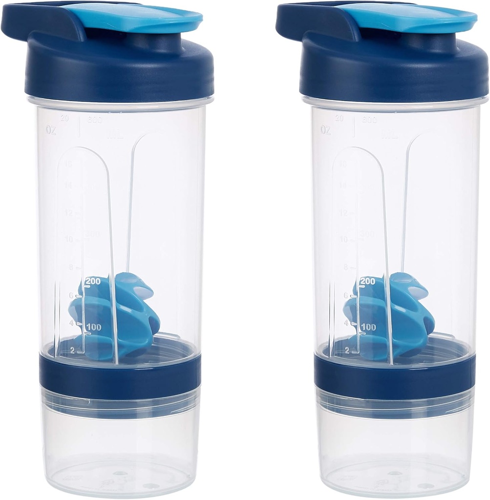 Botella Protein Shaker con Bola Mixer, Copas para Shakes, 20 oz, 2-Pack, Azul, 11.8x9x23 cm