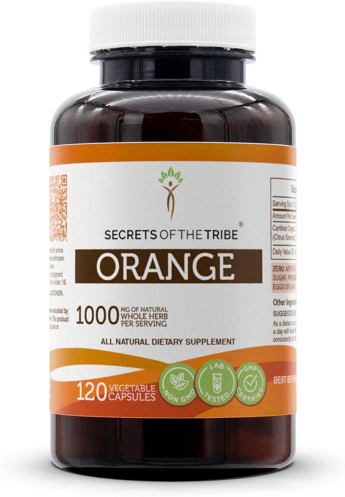 Secretos de la Tribu Naranja 120 cápsulas, 1000 mg, Naranja (Citrus Sinensis) Peel seco (120 cápsulas)