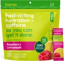 Hydrant - Electrolyte Powder Energía, Raspberry Lemonade Flavor, 30 Caffeine &amp; L-Theanine Energy Rehydration Stick Packs - Low Sugar Energy Powder for Daily Use