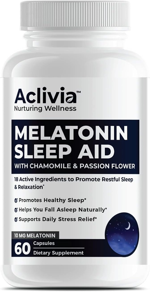 Super Strength Melatonin 10 MG Capsules, Chamomile, Passionflower & Lemon Balm, Sleep Aid to Help You Fall Asleep Naturally & Wake Up Refreshed, Non-Habit Forming, 60 cápsulas