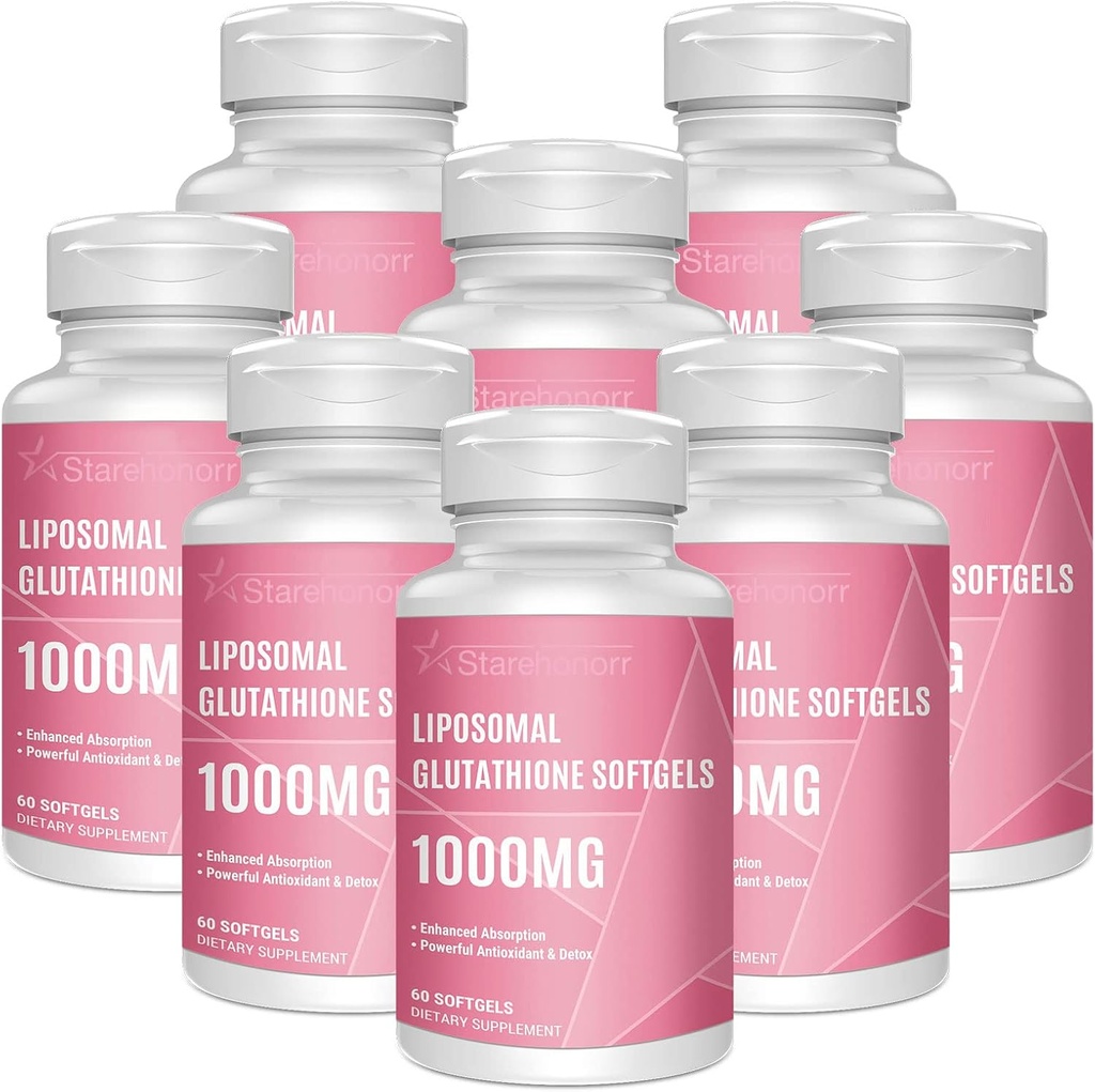 Liposomal Glutathione Softgels 1500MG, Reducido Glutathione Suplemento con vitamina C, mejor absorción, antioxidante no GMO potente para el envejecimiento saludable, detox, salud inmunitaria, 480 Softgels