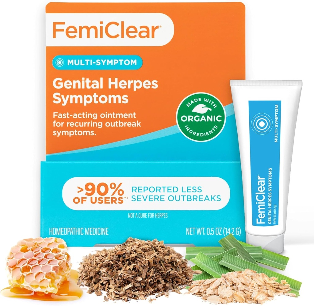 FemiClear para Herpes Genital Síntomas " Cold Sores, Multi-Síntoma - Alivio Intimo Efectivo - Hecho con Ingredientes Todo-Naturales y Orgánicos - 0,5 Tubo de onza