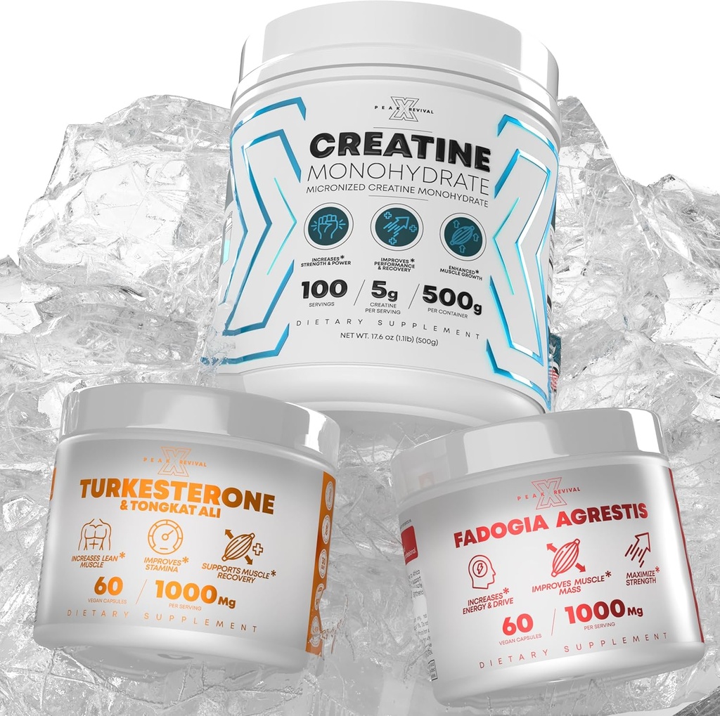 Fadogia Agrestis+ Performance Creatine Monohydrate Powder Suplemento + Turkesterone & Tongkat Ali Gluten Free, Non-GMO, Vegan (60 cápsulas)