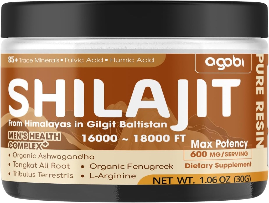 Shilajit Pure Himalayan Organic Resin - 30g Shilajit Supplement with 85+ Trace Minerals, Fulvic Acid, Ashwagandha Root, Tongkat Ali &amp; More Herbal - Support Immune, Energy Production &amp; Brain Health
