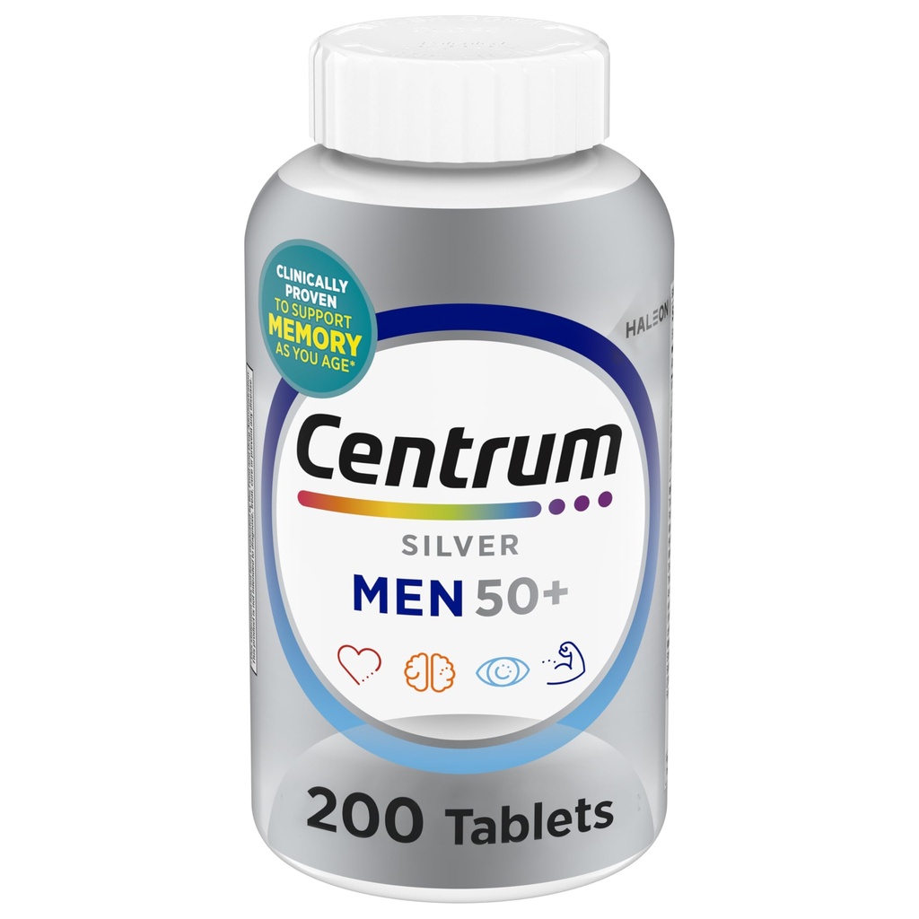 Centrum Silver Men's 50+ Multivitamínico con vitamina D3, B-Vitamins, Zinc for Memory and Cognition - 200 Tablets