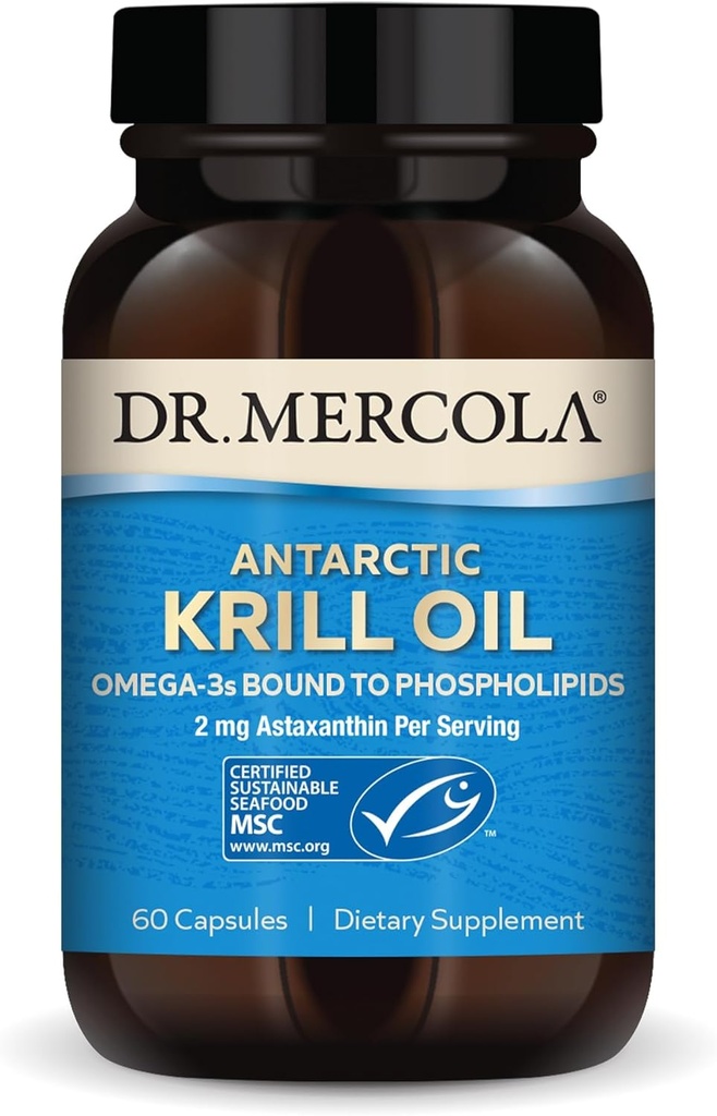 Dr. Mercola Antártico Krill Oil - 1,000 mg - Omega-3 Suplemento con EPA & DHA - Apoyos Cerebro, Corazón, Salud Conjunta e Inmunitaria - GMO-Free, Gluten-Free &amp; Soy-Free - 60 cápsulas (30 servidos)