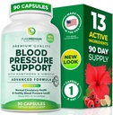Suplementos de Premium Blood Pressure con Berry Hawthorn, Hibiscus, Ajo &amp; Vitamina B12- Suplemento de óxido nítrico para la salud normal del corazón, Circulación Salud &amp; Presión arterial - 90ct