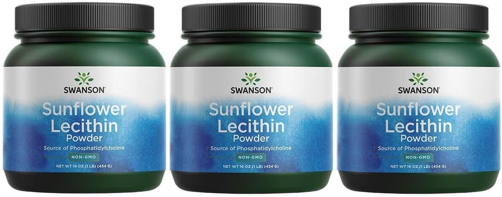 Swanson Sunflower Lecithin Brain Health Nervous System Support Non-GMO Soy-Free Vegetarian 16 oz (1lb) 454 gram Powder (3 Pack)