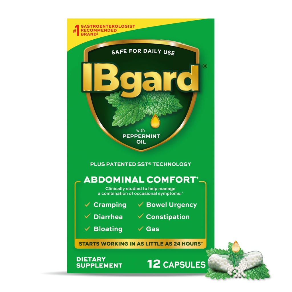 IBgard Gut Health Supplement, Peppermint Oil Capsules for Abdominal Comfort, 12 Capsules
