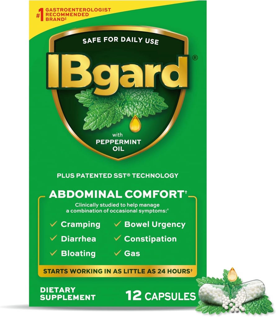 IBgard Gut Health Supplement, Peppermint Oil Capsules for Abdominal Comfort, 12 cápsulas
