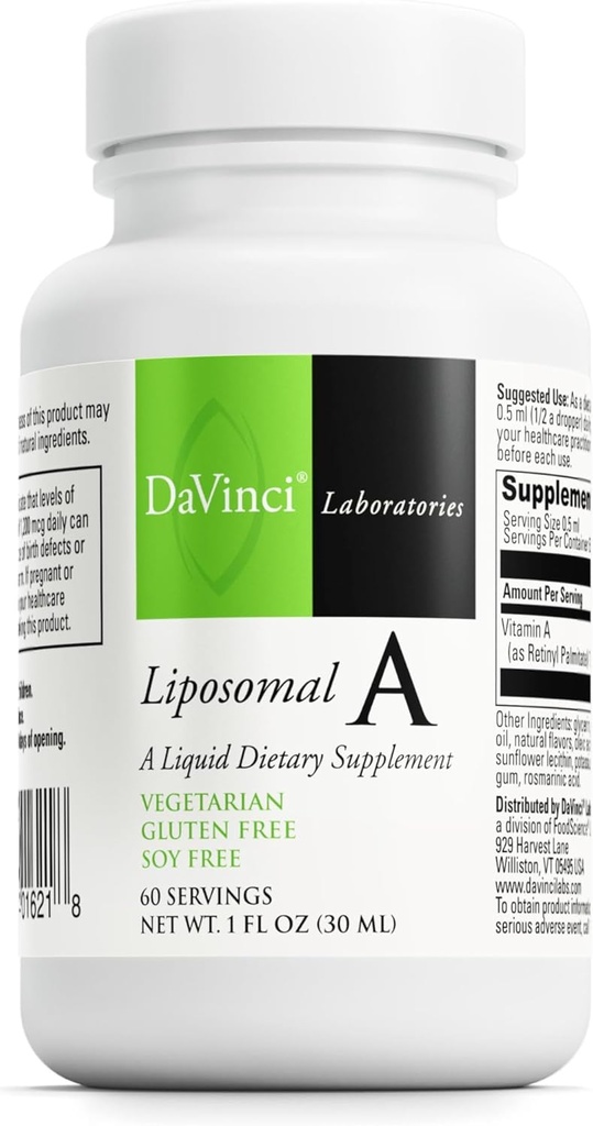 DAVINCI Laboratorios Liposomal A - Vitamina Líquida A Suplemento de Soporte Hueso, Esquí, Gut, Visión y Salud Inmunitaria* - Sin gluten - 30 ml