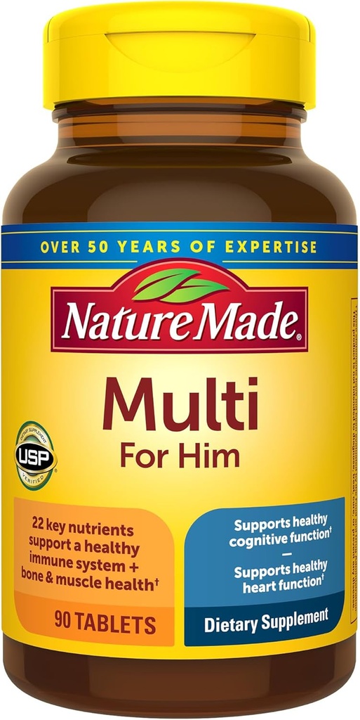 Nature Made Multivitamin for Him, Mens Multivitamins with No Iron, Daily Nutritional Support, Nature Made Multi Mens Vitamins & Minerals, 90 Tablets, 90 Day Supply