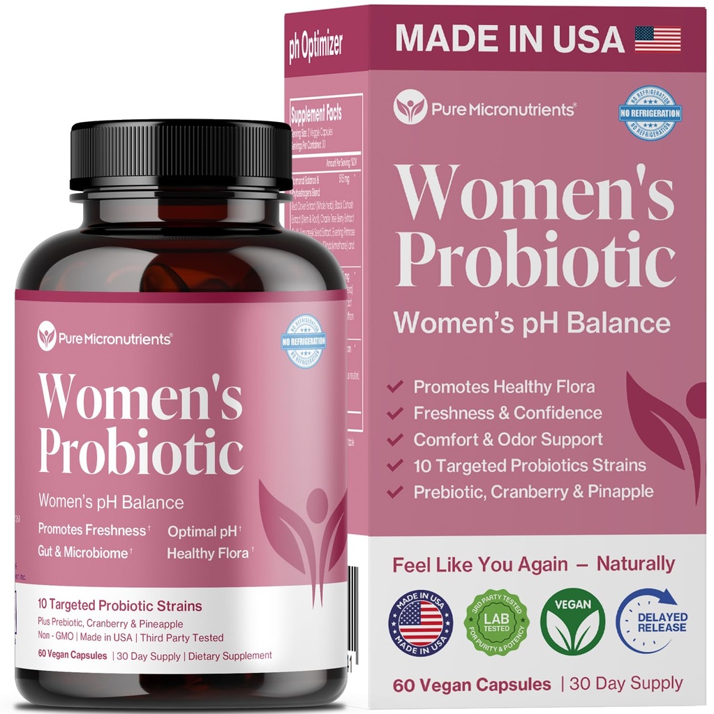 Probióticos para Mujeres, PH Balance &amp; Vaginal Health Support, 50 Billion CFU Per Serve, Gut, Digestive & Urinary Tract Care, Lactobacillus & Prebiotics, 60 Capsules
