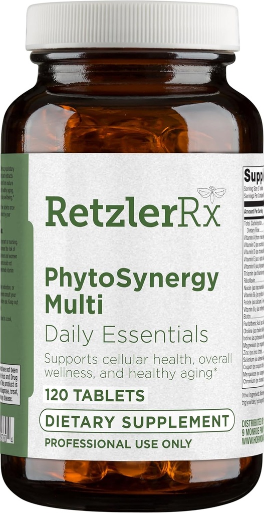 PhytoSynergy Multi w / o Iron por Dr. RetzlerRxTM - 120 Tabletas - Vitaminas y Minerales mejorados w / compuestos de plantas bioactivas - Lutein, Zeaxanthin, Lycopene y Resveratrol