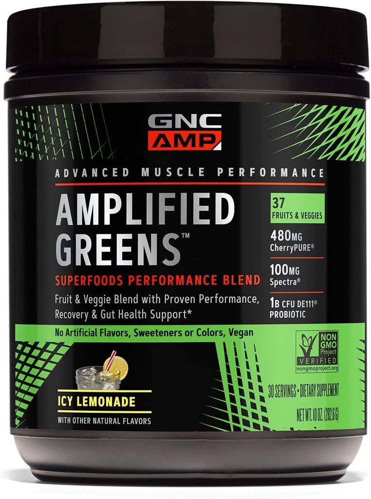 GNC AMP Amplified Greens Superfoods Performance Blend - Icy Lemonade - 10 oz. (30 Servimientos)