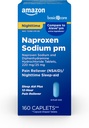 Cuidado básico Alivio de dolor nocturno PM, Naproxen Sodium, 220 mg/ Hidrocloruro de Difenhidramina, 25 mg Tabletas, Dolor de Dolor/Aida de dormir nocturna, 160 Conteo