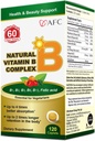 AFC Japón Complejo de vitamina B natural con B1, B2, B3, B6, B12, ácido fólico " extracto de levadura Glutathione, sin sintéticos, no transgénicos, suplemento para estrés, energía, sistema nervioso " ,120 cápsulas veganas