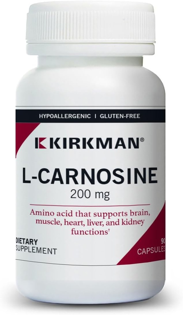 Kirkman – L-Carnosina 200 mg - hipoalergénico – 90 cápsulas vegetarianas – Aminoácidos – libre de gluten – Casein Gratis