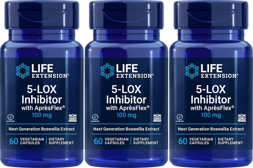 Extensión de vida 5-LOX Inhibidor con AprèsFlex 100 mg, 60 cápsulas vegetarianas (Pack of 3)