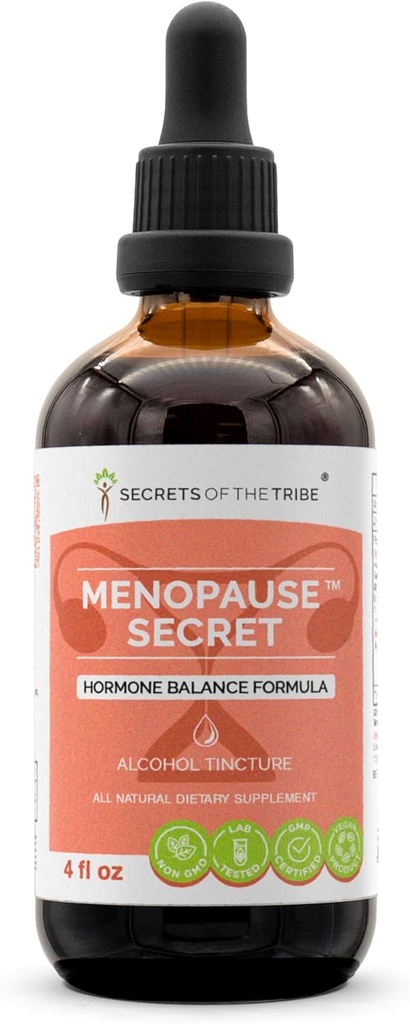 Secretos de la tribu - Secreto de la menopausia, Suplemento de hierba gotas de alcohol Extracto líquido, fórmula de equilibrio hormonal (4 fl oz)