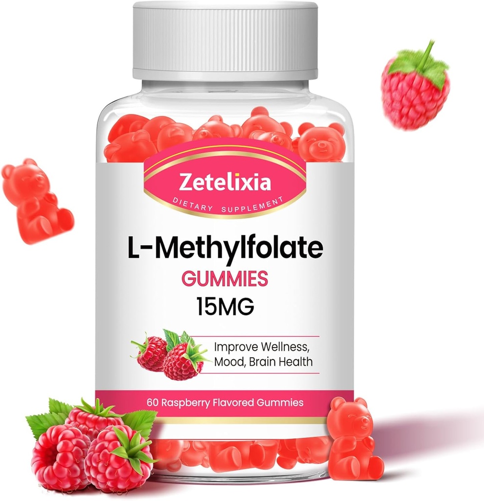 L-Methylfolate 15mg &amp; Methyl B12 Gummies, Folate Supplement for Brain Health, Mood &amp; Immunity, DNA Synthesis &amp; Repair, Sugar Free, Vegan, Raspberry Flavor, 60 Conde