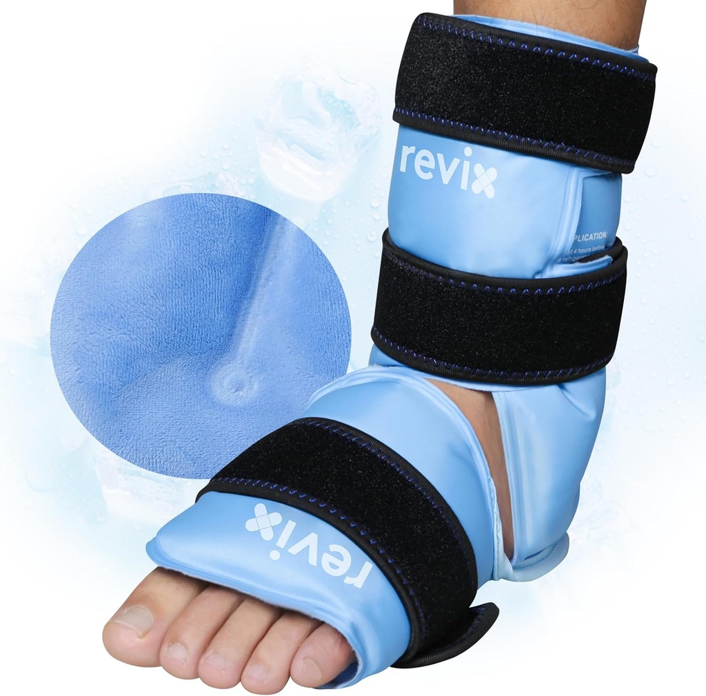 REVIX Ankle Ice Pack Wrap for Foot Pain Relief and Feet Injuries, Reusable Gel Ice Cold Packs for Achilles Tendonitis, Plantar Fasciitis, Tobillos Sprained y tacones