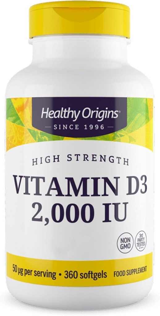 Orígenes saludables Vitamina D3 1000 UI (No-GMO), 360 Softgels
