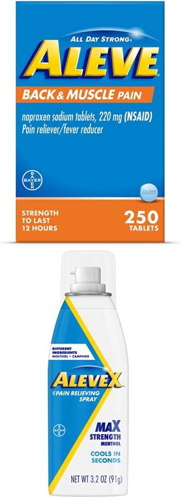 Aleve Back & Muscle with Naproxen, 250 Count & AleveX Pain Relief Spray, 3.2 Ounce, Pain Relief