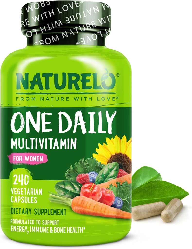 NATURELO One Daily Multivitamin for Women - Energy Support - Whole Food Supplement to Nourish Hair, Skin, Nails - Non-GMO - No Soy - Gluten Free - 240 Capsules ← 8 Month Supply