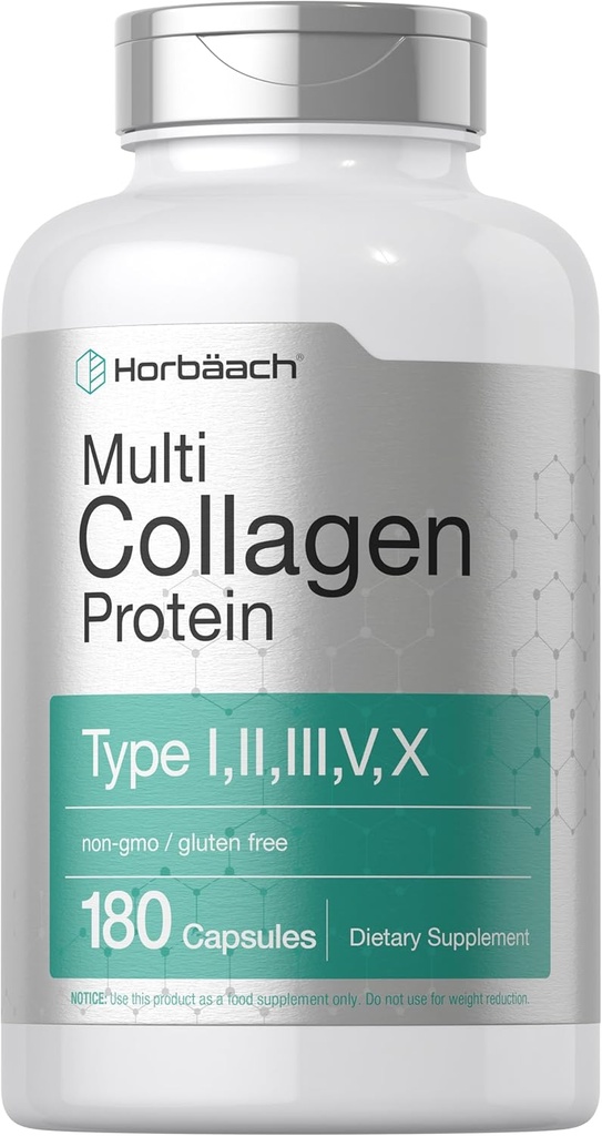 Horbäach Multi Collagen Protein 2000 mg  180 Capsules  durable Hydrolyzed Collagen Tipo I, II, III, V, X Silencio Keto &amp; Paleo Friendly, Non-GMO, Gluten Free Supplement