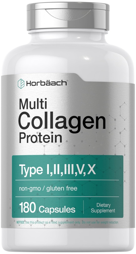 Horbäach Multi Collagen Protein 2000 mg  180 Capsules  durable Hydrolyzed Collagen Tipo I, II, III, V, X Silencio Keto &amp; Paleo Friendly, Non-GMO, Gluten Free Supplement