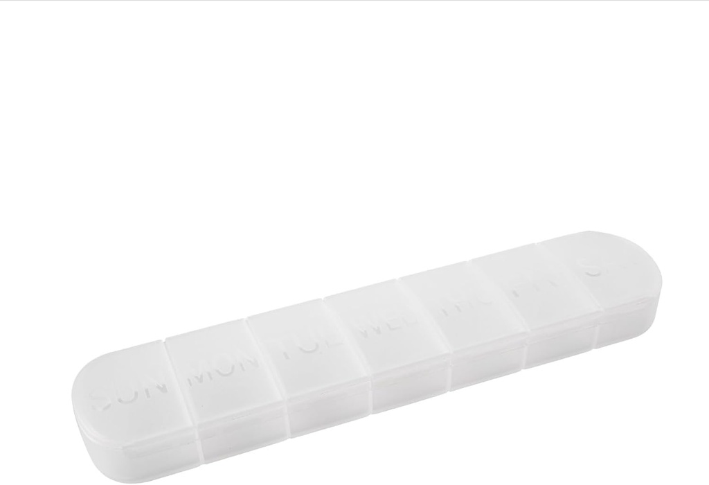 Organizador semanal de píldoras, gran recordatorio de casos de vitamina 7 días, blanco mate, caja de medicina diaria, PM Capsules dispensador contenedor para medicamentos, suplemento nutricional, aceite de pescado, tabletas, gla