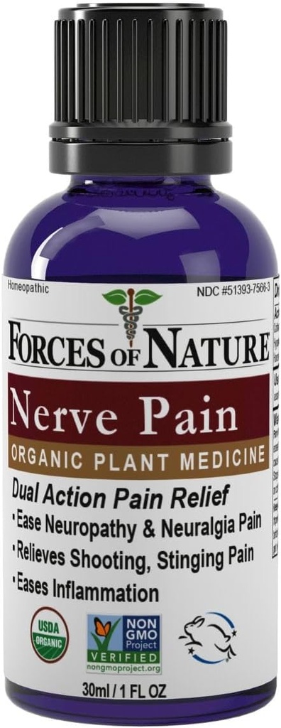 Fuerzas de la Naturaleza Nerve Manejo de Dolor, Alivio Tópico Orgánico para la Neuropatía " Nerve Discomfort, Homeopática Medicina apoya Alivio de Pains Disparados para Atrás, Manos, Patas " , 1 fl oz
