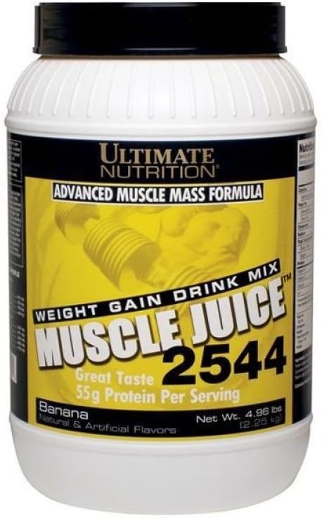 Ultimate Nutrition Muscle Juice, Weight Gain Drink Mix - Mass Gainer Workout Powder for Men &amp; Women - Suplemento para el crecimiento del músculo magro &amp; Immune Support with 55g Protein - Banana, 4.96lb