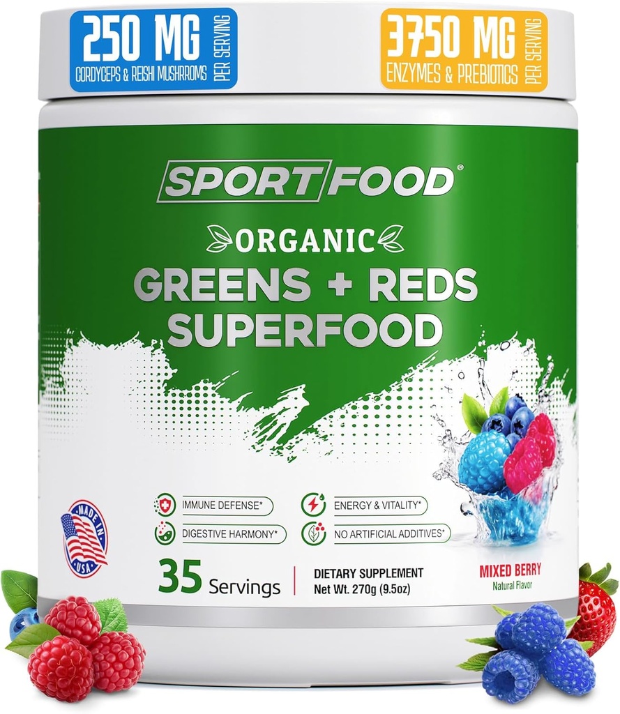 Ecológicos Verdes &amp; Rojos Superfood Powder  Mixed Berry Flavor  tolera 25+ Super Fruits & Veggies, Beets, Prebiotics ← Energizante, Antioxidante-Rich, Keto-Friendly Smoothie Mix ← 35 Servings