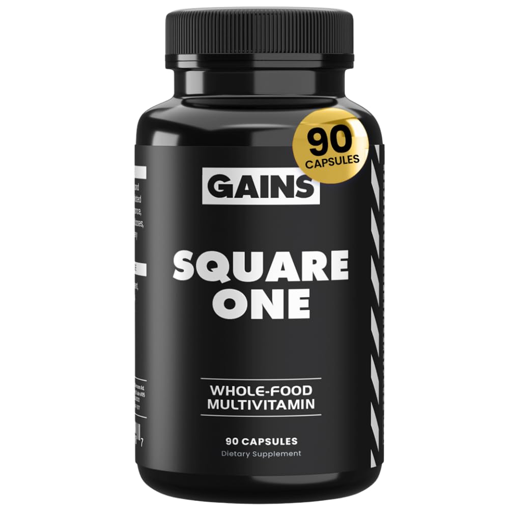 Gains in Bulk Square 1 Multivitamínico y Suplemento Mineral para Mujeres y Hombres, Vitaminas, Enzimas Digestivos y Minerales Orgánicos para la Salud Musculo, Rendimiento y Apoyo Inmunitario, 60 cápsulas