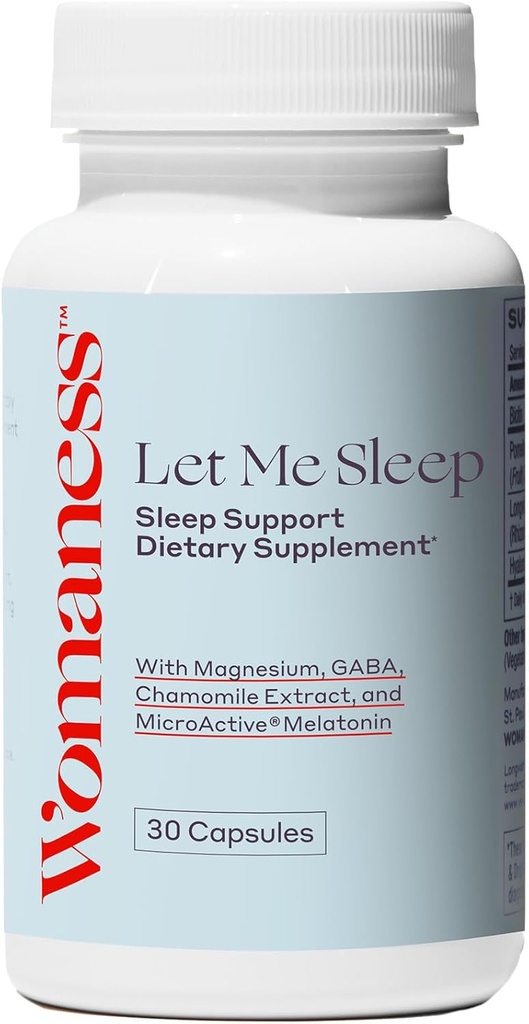 Mujer Permítanme Suplementos de sueño para adultos – Ayuda natural para dormir con Melatonina 3mg, Suplemento Magnesio, GABA &amp; Chamomile Extracto para el descanso – Apoyo nocturno para dormir - 30 cápsulas